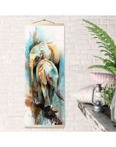 Картина по номерам 35 x 88 см Панно Слоны 23 цвета Molly