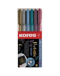 Маркер кисть MetallicStyle 6 цветов металлик в прозрачной пластиковой коробке Kores