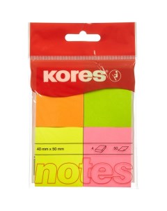 Стикеры бумажные для заметок 48450 40х50 неоновая гамма 4 шт в упаковке по 50 листов Kores