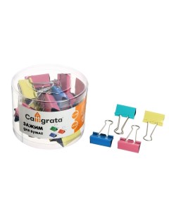 Набор зажимов для бумаг цветные 41 мм 24 шт 4 цвета в пластиковой тубе МИКС Calligrata