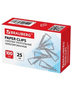 Скрепки 25 мм никелированные треугольные 100 шт в картонной коробке 2704 Brauberg