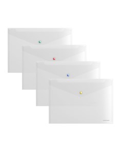 Папка конверт на кнопке А4 160мкм Glossy Clear прозрачная с цветной кнопкой Erich krause