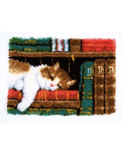 Набор для вышивания коврика Кот на книжной полке арт PN 0149896 Vervaco