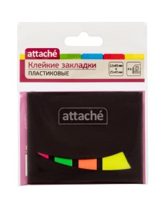 Клейкие закладки пластиковые 4 цвета по 25 листов 12х45 мм в обложке 874308 Attache