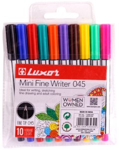 Набор капиллярных ручек 10 цветов 0 8 мм Mini Fine Writer 045 европодвес Luxor