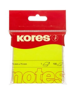 Стикеры 330460 3 для заметок 75х75 неоновая желтая 100 листов 3 штуки Kores