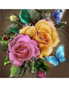 Алмазная мозаика стразами Розы с бабочками 00113962 30х30 см Ripoma