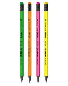 Набор карандашей черногрифельных Flexy Neon HB с ластиком 12 шт в упаковке Berlingo