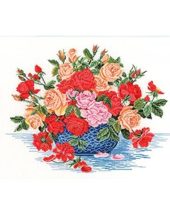 Набор для вышивания крестом Букет роз в синей вазе арт 14 260 Eva rosenstand