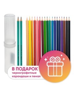 Карандаши 18 цветов Calligrata ЭКОНОМ заточенные шестигранные пластиковые пенал тубус Nobrand