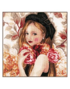 Набор для вышивания Девушка с розами 32х32 см Lanarte