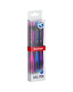 Ручка шариковая автоматическая Color Zone 3шт синяя 0 7мм пластиковый футляр Berlingo