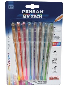 Набор ручек шариковых My Tech Colored 143438 разноцветные 0 7 мм 8 шт Pensan