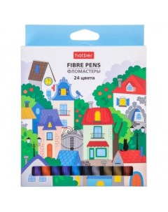 Фломастеры Городок 24 цвета В картонной коробке с европодвесом Hatber