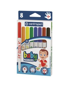 Фломастеры Baby markers 08цв утолщенные смываемые картон европодвес Centropen