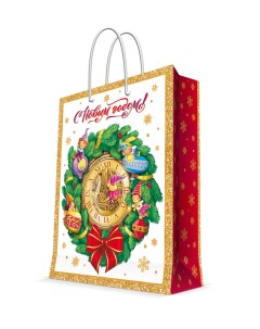 Подарочный пакет Новогодний венок с ламинацией 140 г м2 26 32 4 12 7 см Magic pack