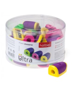 Точилка ULTRA пластиковая цветная с одним отверстием 3 цвета 36 шт в упаковке Hatber