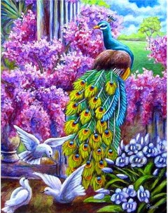 Алмазная мозаика стразами Павлин в цветущем саду 00115312 50х65 см Ripoma