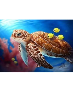 Алмазная мозаика стразами Морская черепаха и три рыбки 00115346 50х65 см Ripoma