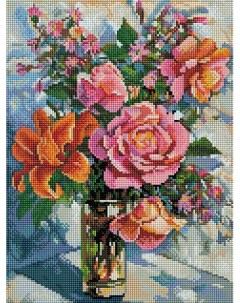 Алмазная мозаика Натюрморт с розами Полная выкладка 40х30 см квадратные стразы Белоснежка