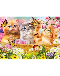 Алмазная мозаика стразами Три котёнка в корзине с бабочками 00114307 30х40 см Ripoma