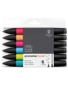 Маркеры на спиртовой основе набор 6 цветов Promarker Brush Основные оттенки артикул 2901 Winsor & newton