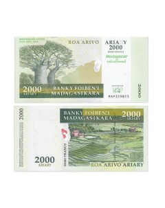 Подлинная банкнота 2000 ариари Мадагаскар 2008 г в Купюра в состоянии UNC без обр Nobrand