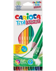 Набор карандашей цветных TITA ERASABLE 12 цв шестигранные с европодвесом Carioca