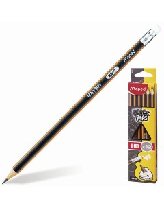 Набор карандашей чернографитных Black Pep s HB трехгранные с резинкой 12 штук Maped