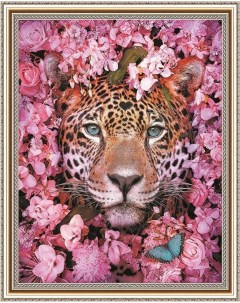 Алмазная мозаика Ягуар в цветах круглые стразы на подрамнике 40х50 см HWA4109 Paintboy