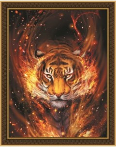 Алмазная мозаика Огненный тигр круглые стразы на подрамнике 40х50 см HWA4183 Paintboy