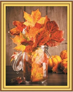 Алмазная мозаика Осенние листья круглые стразы на подрамнике 40х50 см HWA4305 Paintboy