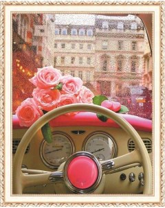 Алмазная мозаика Розы в машине круглые стразы на подрамнике 40x50 см HWA4055 Paintboy