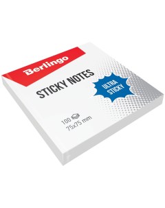 Самоклеящийся блок Ultra Sticky 75x75мм белый 100 листов Berlingo
