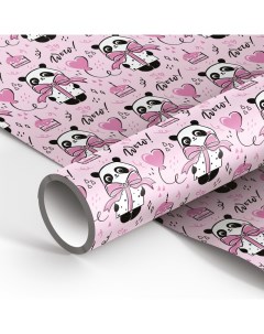 Упаковочная бумага глянц 70 100см PandaGift_Pink 90г м2 Meshu