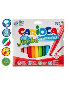 Фломастеры 12 цветов Jumbo 5 0 мм утолщенные смываемые увеличенный рес Carioca