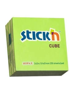 Упаковка блоков самоклеящихся 21339 51x51 250л 2 цв неон пастель зеленый 48шт Stick`n