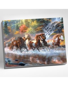 Картина по номерам 40 x 50 см Лошади у водопада 27 цветов Molly