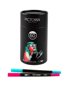 Набор двусторонних маркеров кисть и линер для скетчинга и творчества 60 цветов Pictoria
