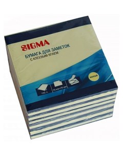 Блок бумага для заметок с клеевым краем желтая 76х76мм 100л 6шт Sigma