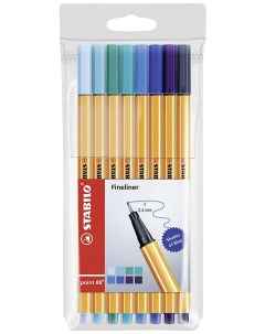 Капиллярная ручка линер для скетчинга 0 4мм Point 88 Оттенки синего 8 цветов Stabilo
