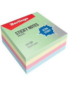 Самоклеящийся блок Ultra Sticky 75x75 мм 400 листов 4 пастельных цвета Berlingo