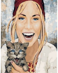 Картина по номерам Девушка с котенком холст на подрамнике 40х50 см GS1008 Paintboy