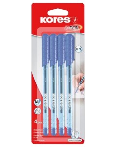 Набор ручек шариковых K pen синие 0 7 мм 4 шт Kores