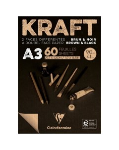 Скетчбук 60 листов А3 на склейке Kraft 90 г м2 верже черный крафт Clairefontaine