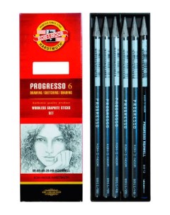 Набор карандашей чернографитных Progresso 6 шт 8В НВ в лаке без дерева Koh-i-noor