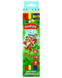 Набор цветных карандашей 6 цв шестигранные дерев Creativiki