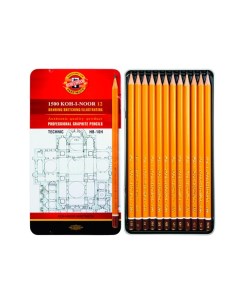 Набор карандашей чернографитных TECHNIC 12 шт HB 10H в железной упаковке Koh-i-noor