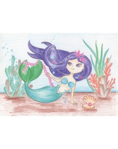Картина по номерам Принцесса русалочка Скетч для раскраш цветными карандашами RPSK 0023 Freya