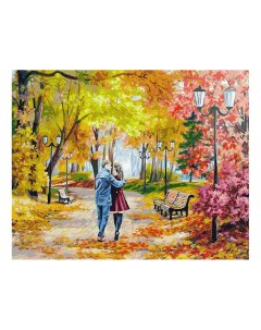 Раскраска по номерам Осенний парк скамейка двое Белоснежка